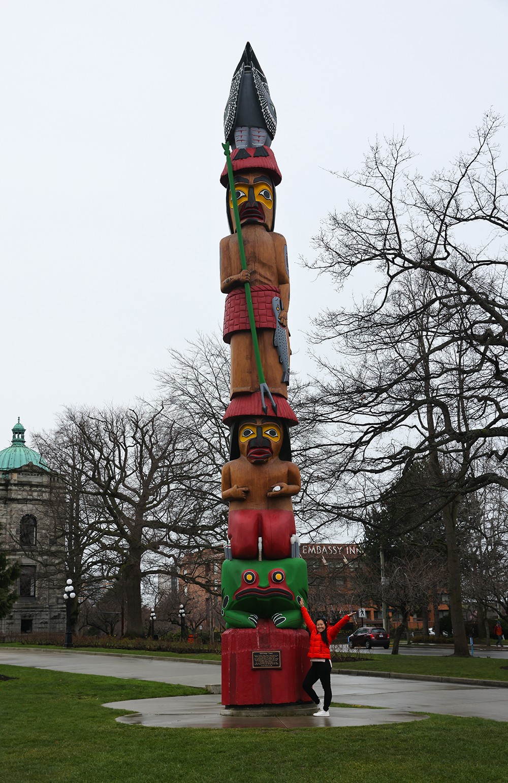 First Nations Totem Pole at British Columbia Parliament Building - Victoria BC Canada