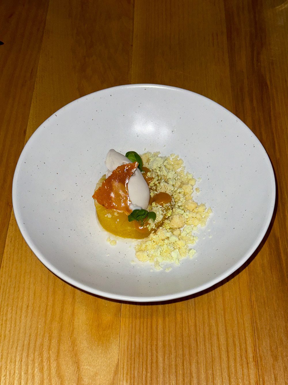 Pineapple Cake (burnt yogurt, cardamom, Thai basil, white chocolate, honey) from The Ugly Duckling, Victoria, British Columbia Canada