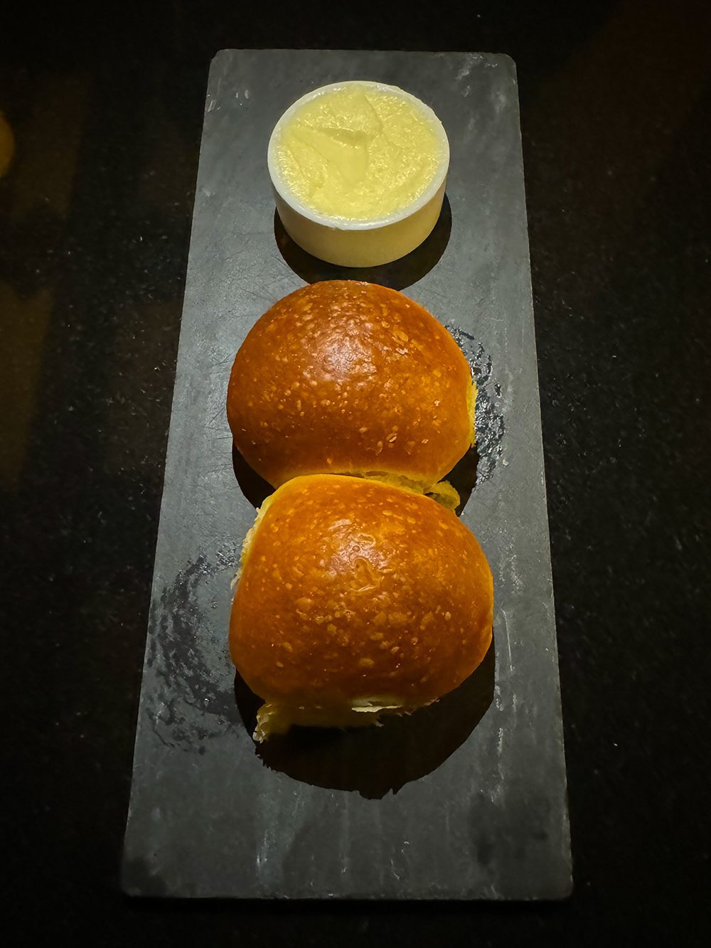 Complimentary, soft breads with butter from Q at the Fairmont Empress