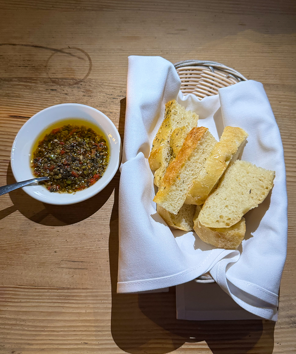 Bread and dipping sauce at the Il Terrazzo Ristorante, Victoria, BC Canada